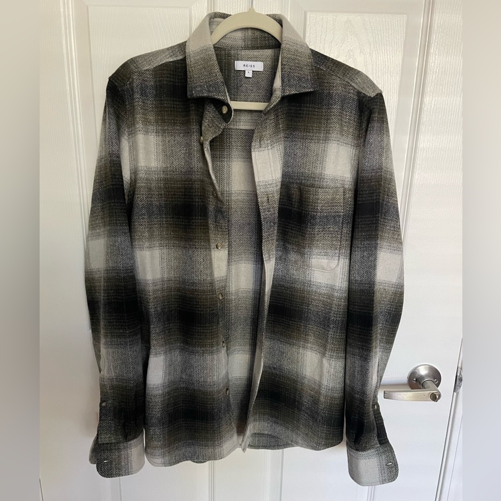 Reiss Black and Gray Herringbone Shirt